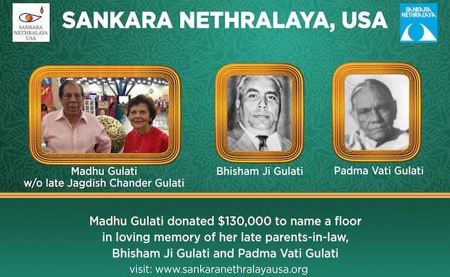 Gulati's donated Rs 1 Crore to Sankara Nethralaya